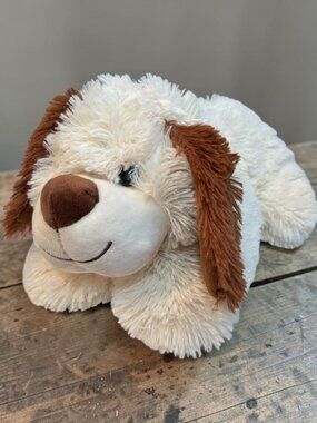 Homerbest Fluffy Plush Dog Pillow Pet White & Brown Fur Soft Cuddly Stuffed Anim